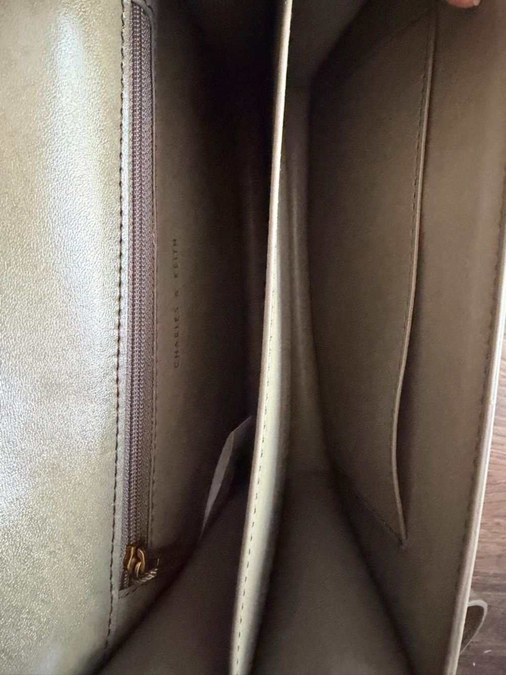 Charles & Keith Olive-Taupe Leather Crossbody with Gold Accent - Picture 4 of 7